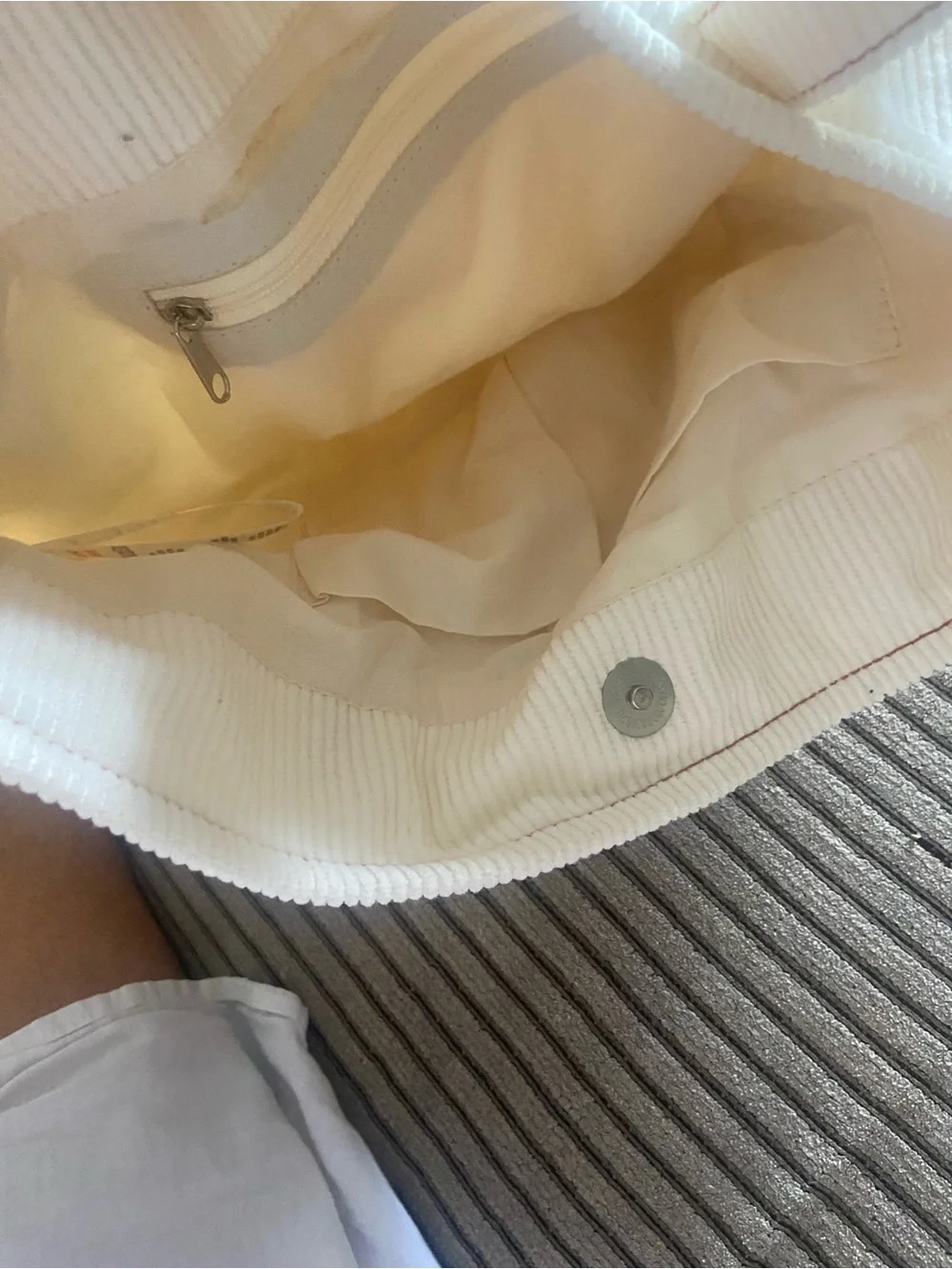 Cream Canvas Tote with Front Patch Pocket and Reinforced Handles
